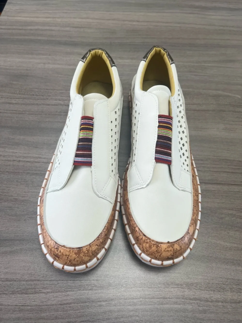 White Perforated Slip-On Espadrille with Striped Elastic Accent